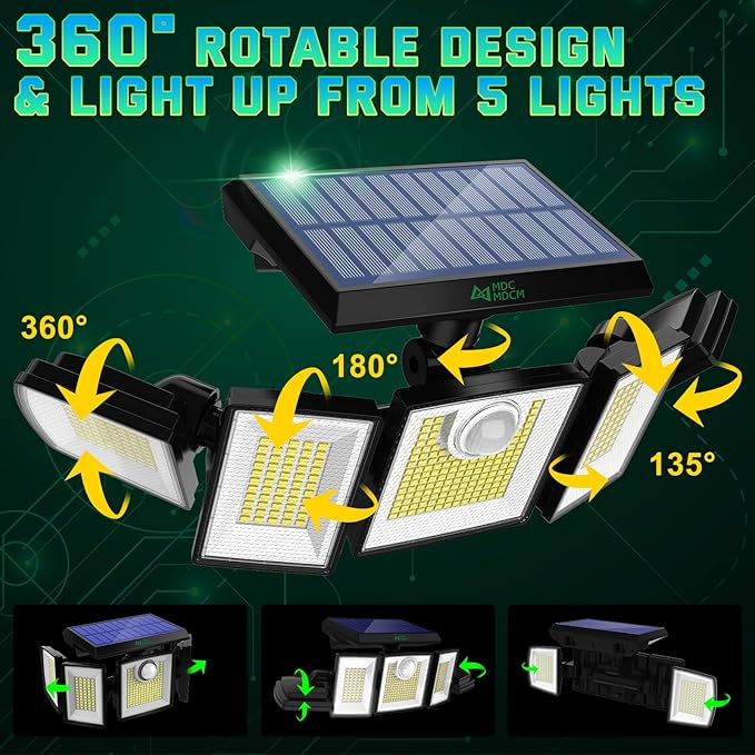 Solar Lights Outdoor Waterproof Motion Sensor - 416 LEDs 3000 Lumens Super Bright 3 Brightness 3 Modes 2400mAh 360° Illumination 32ft Solar Flood Security Light for Outside (1, 13.7x4.3x5inch)