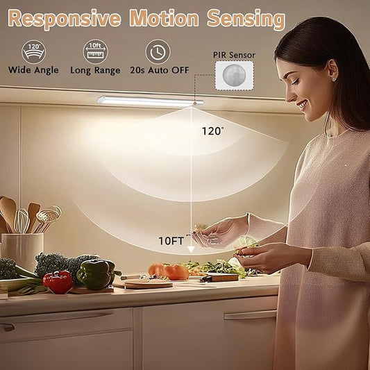 Under Cabinet Lighting Wireless, 4Pack Motion Sensor Light Indoor with 3 Color Temps, Dimmable Closet Lights Battery Operated, LED Magnetic Light, Rechargeable Under Counter Lights for Kitchen Home