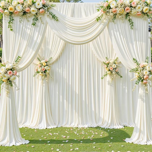 6 Panels Ivory Backdrop Curtain for Wedding Parties Wrinkle Free Ivory Photo Curtains Backdrop Drapes Fabric Decoration for Baby Shower Photoshoot 30ft(W) x 10ft(H)