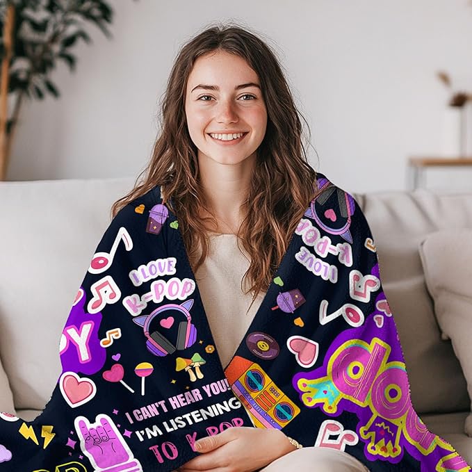 Kpop Blanket Gifts for Teens Soft Korean Blanket with Trendy for Women, Kpop Gifts for Women and K-Pop Lovers, Cozy Flannel Throw for Bedroom Room Decor, Gifts for Chritsmas Thanksgiving 60x80in