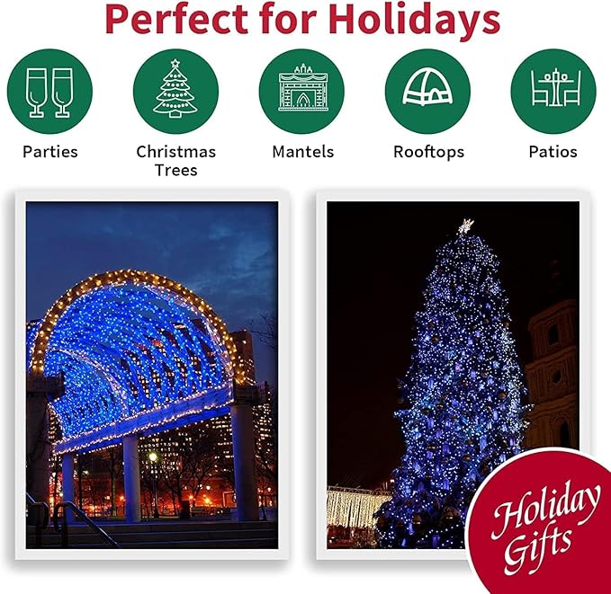LAMPHOME Blue Christmas Lights Decoration 300Lights 63.8ft(2pk of 150L) UL Certified Mini Bulb String Lights Set Hanukkah Traditional Light for Outdoor Christmas Tree Garden Holiday Party Patio Decor