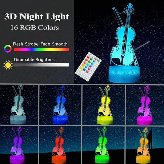Violin Night Light, Violin Gifts, Cello 3D Illusion Lamp with 16 Colors Changing, Timer, 4 Flash Modes and Dimmable, Kids Boys Girls Room Decoration, Holiday Xmas Music Gifts