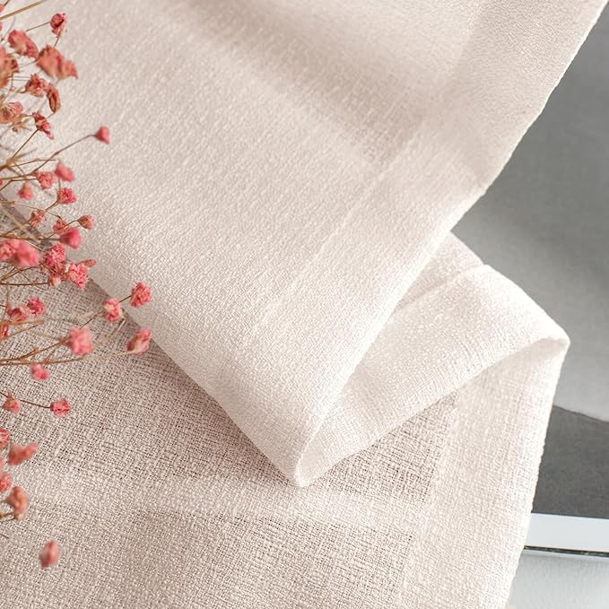 Melodieux Light Pink Semi Sheer Curtain Valance for Kitchen Cafe Small Windows Linen Rustic Rod Pocket Valance, 52 by 18 Inch, 1 Panel