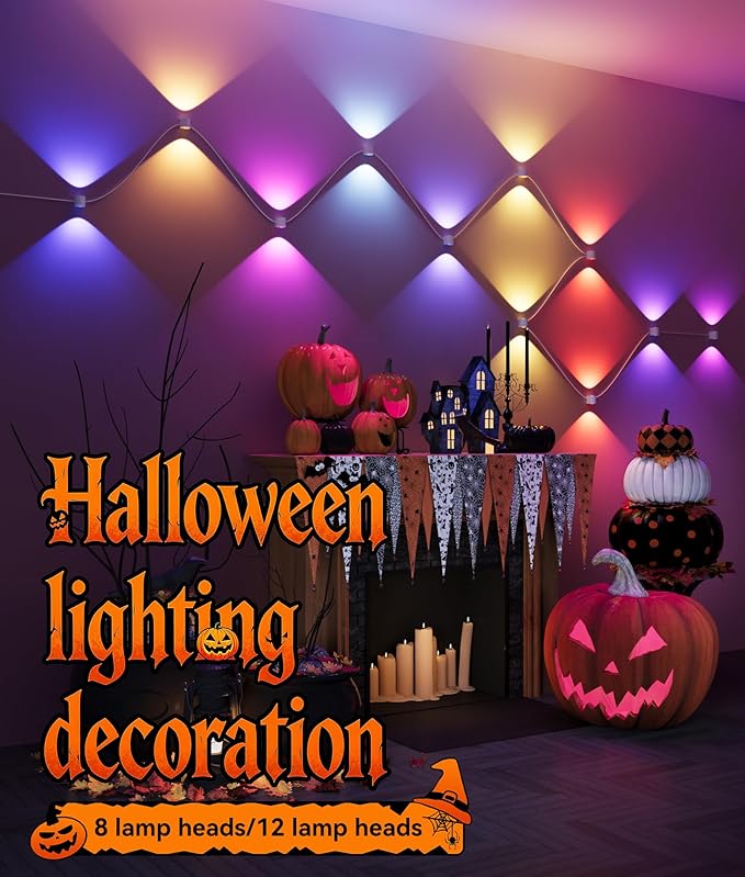 DeckTok 12-Light RGBCW Wall Sconce Light, Up/Down Bedroom Wall Lights, Music Sync, DIY-Styling Color-Changing Wall Lamps for Living Room Party Home Decor, Works with Alexa/Google Assistant, 31.8ft