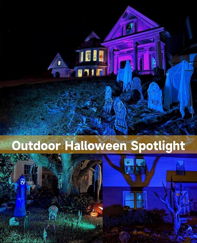 Christmas Spotlights Outdoor, 20W Color Changing Landscape Lighting with Remote & Timer (4H/6H/8H), IP65 Waterproof Aluminum RGB Spot Lights for Yard, House, Garden, Pathway Decor (4 Lights)