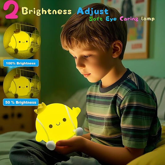 DREAMING MY DREAM Tennis Night Light,LED Squishy Novelty Night Lamp,2 Levels Dimmable Nursery Bedroom Nightlight for Kids, Rechargeable Touch Lamp Decor,Baby Boys Girls Gifts