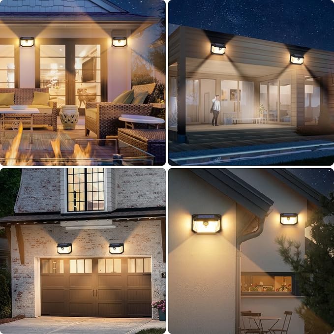 Brightever Solar Outdoor Lights, 4-Pack 178 LEDs Motion Sensor Wall Light with 270° Wide Angle & 3 Modes, Waterproof 3000K Solar Powered Security Light for Patio Garden Garage Front Door