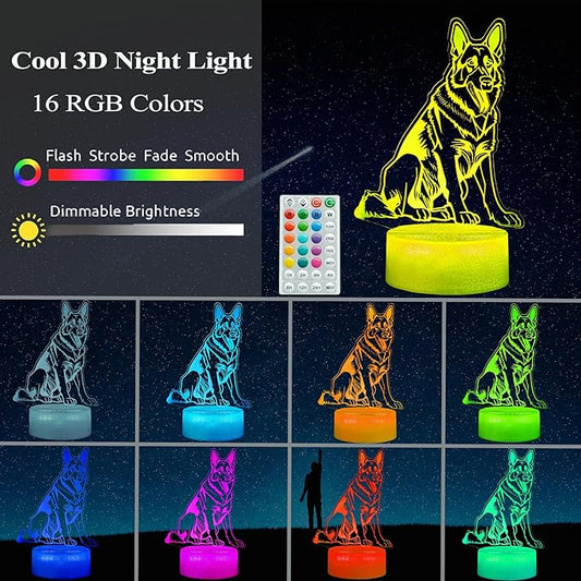 German Shepherd Dog Night Light, 16 Colors Changing, Remote Control with Timer, RGB Flashing Mode and Dimmable, Dog Lamp for Christmas Birthday Decor
