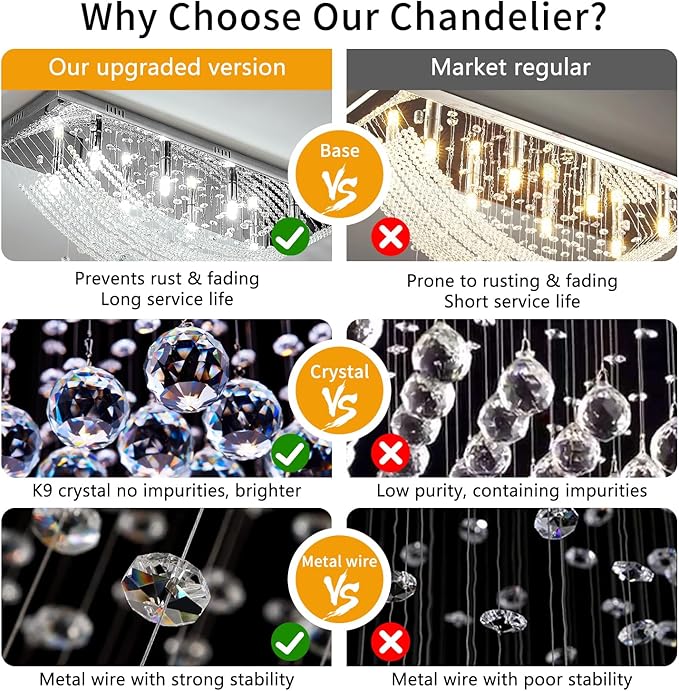 Crystal Chandelier Modern Chandelier Flush Mount Chandelier Silver Rectangle Crystal Raindrop Chandelier 8 Lights Ceiling Light Fixture Pendant Lamp for Kitchen Island Dining Room Closet Wedding Decor