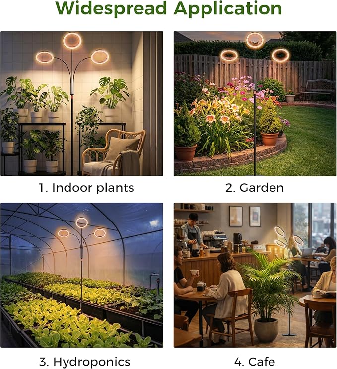 Grow Light for Indoor Plants with Stand, 48W 216 LED 3-Heads Full Spectrum Plant Lamp, 5.5FT Adjustable Tall Stand, Auto On/Off Timer (3/9/12H), 10 Dimming Levels for Seedling Veg Flowering