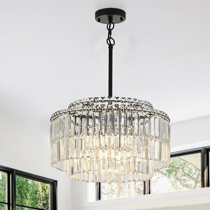 Modern 17.6“ Black Crystal Chandelier Ceiling Light Fixtures for Dining Room Luxury Glam 8-Light Crystal Chandeliers Lighting for Bedroom Entryway Hallway Living Room Kitchen Island Foyer