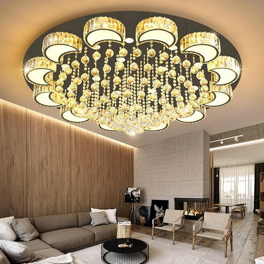47" Black Modern Crystal Chandeliers for Dining Room LED Dimmable Light Fixtures Flush Mount Light Living Room Bedrooms