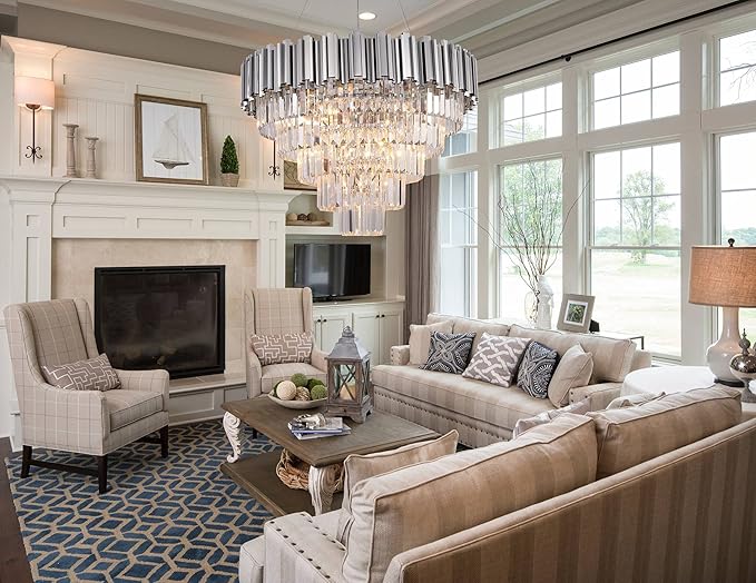 Modern Crystal Chandelier Lighting Chrome 5-Tier Chandeliers 9 Light Contemporary Ceiling Light Fixture for Dining Room Foyer Kitchen Living Room 27.5"