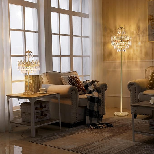TOCHIC 3 Lights Gold Floor Lamp - Modern Farmhouse Crystal Standing Lamp, 66" Tall Adjustable Unique Chandelier for Bedroom, Living Room, Kids Room, Office, Corner