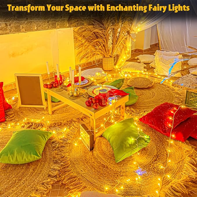 cshare String Lights Outdoor Waterproof 9.8ft 30 LED, Warm White Fairy Lights Battery Operated(Not Included) with Timer Clear Wire for Indoor & Outdoor Decorations Garland 2 Packs