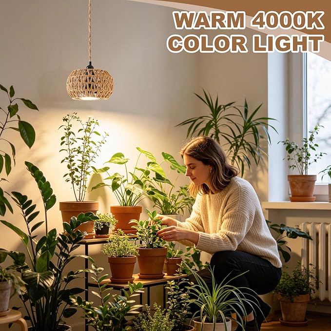 Grow Lights for Indoor Plants, Full Spectrum Plant Light, with Timer and 15FT Power Cord, 30W Pendant Plant Lights for Indoor Growing, Garden, Flowers, Greenhouse (4000-K, Weaving Style-7)
