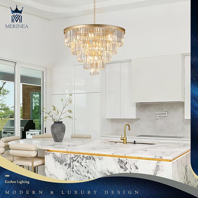 Large Crystal Chandelier Modern Gold 30" 16 Lights Round Chandeliers 5 Tiers Luxury K9 Crystal Ceiling Pendant Light Fixture for Foyer Staircase Living Room Dining Room