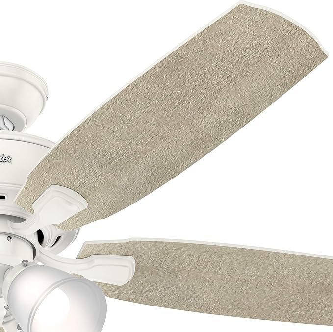 Hunter 52 inch Indoor Ceiling Fan with LED Lights - White Ceiling Fan with Pull Chain, For Bedroom or Living Room, Standard Mount, No Remote, 5 Blades, Includes Bulbs - Amberlin 53217, Fresh White