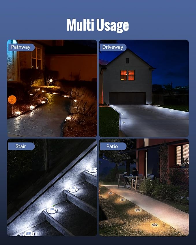 Solar Driveway Lights Dock Lights Waterproof 16 Pack, 2 Colors in 1 Outdoor LED Solar Deck Light, Solar Powered Walk Way Light Road Marker for Stair Pathway Patio(Warm & Cool)