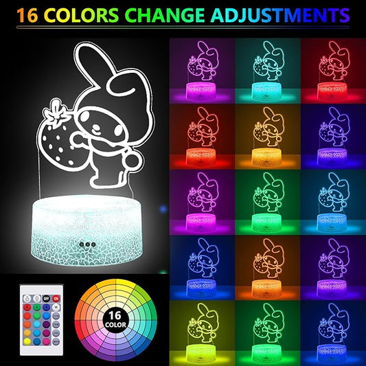 3D Illusion Night Light for Kids - Cute Lamp Led Night Light Anime Charater 16 Colours Change with Remote Control Kitty Lamp Room Decor Birthdays Holidays Gifts for Kids and Girls