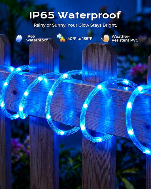 Brightown 2 Pack Solar Rope Lights, Total 78FT 200LED Blue Solar String Lights Outdoor, IP65 Waterproof Solar Powered Fairy Lights with 8 Lighting Modes for Yard Garden Patio Tree Decoration