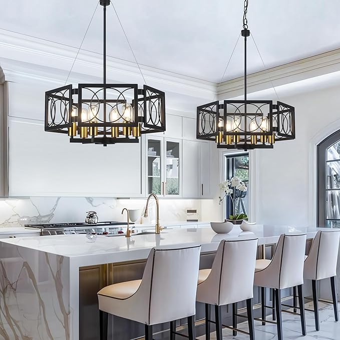 Modern Farmhouse Chandelier- 22.8" Large Pendant Light Fixture Vintage Industrial Metal Light for Dining Room Living Room Kitchen Island Foyer (Black Gold, 6 Lights)