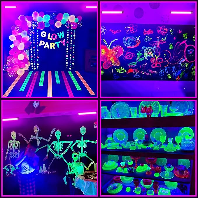 42W Black Light Bar for Glow Party, LED Black Lights with 6ft Cord, Plug, and Switch, Blacklight Bar for Glow in the Dark Party Supplies, Stage Lighting, Neon Party, Halloween Decorations, 4 Pack