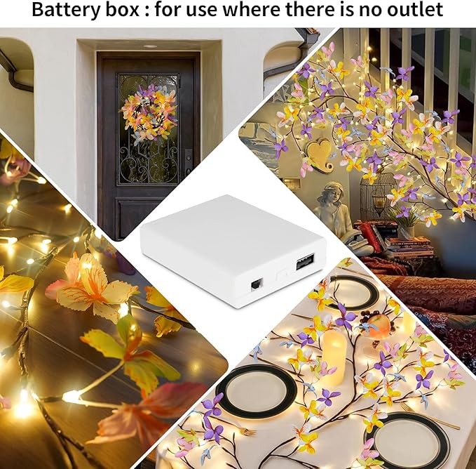 FNHMSL Butterfly Enchanted Willow Vine Lights, 4FT 48LED 3 Color Butterfly Blossom Tree Branch Lights for Wall with USB Battery Box, Remote Timer,8 Light Model, Bedroom Wall Doors Wedding, Christmas