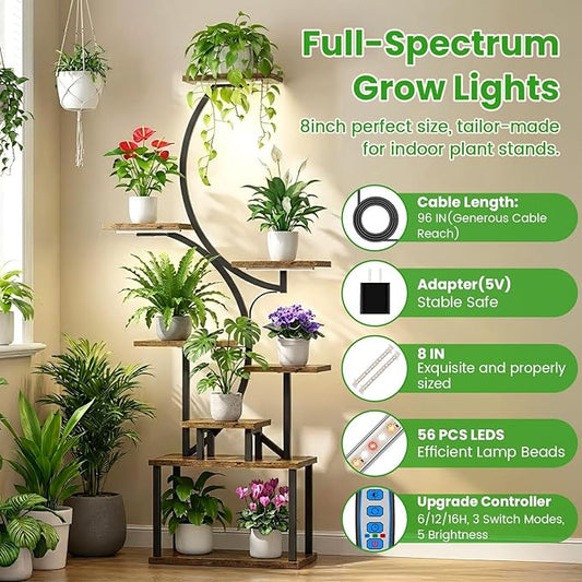 Wiaxulay 8 inch Grow Lights for Indoor Plants, 112 LEDs Full Spectrum Grow Light Strip, Under Cabinet Grow Lamp with Auto Timer 6/12/16 Hrs, 3 Lighting Mode, Ideal for Plant Stand, Shelf, 2 Pack