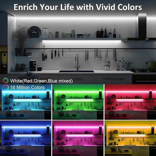 LAFULIT 10 PCS RGB Under Cabinet Lights Kit, App and Remote Control Led Strip Lights, Music Sync Color Changing Led Lights, Plug in Light for Cabinet, Counter, Shelf, Bookcase, 13ft
