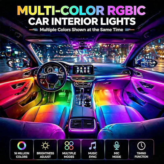 RGB-IC Car LED USB Interior Strip Lights with Remote Control, Dream Color Car Ambient Lighting APP Control, Multicolor Footwell Under Dash Chasing Inside Light Kits for Cars ATV Truck, DC5V