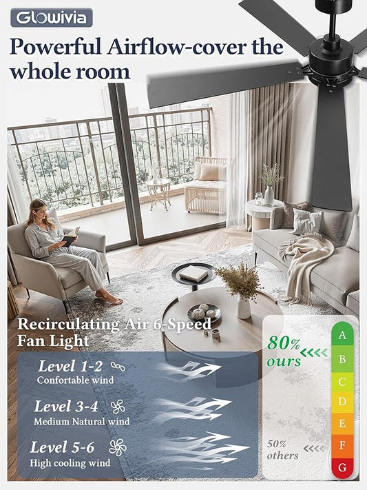 60 Inch Ceiling Fan with Lights and Remote, Smart APP Control, Dimmable with All-Setting Memory, Quiet DC Motor Reversible Blades, Damp Rated Modern Ceiling Fan for Bedroom Patio Living Room