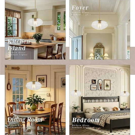 12" Clear Glass Modern Pendant Light Kitchen Island Brushed Gold Mid Century Modern Pendant Lighting with Clear Glass Hanging Pendant Light for Dining Room(Bulb Incl.)