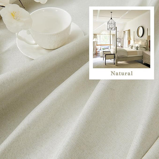 DUALIFE 132 Inch Natural Linen Blackout Curtains 11 FT Long for Hall Ceiling Back Tab Loop Pocket Curtains Pinch Pleated Drapes for Patio Sliding Glass Door,W50 x L132,2 Panels Natural Birch Color