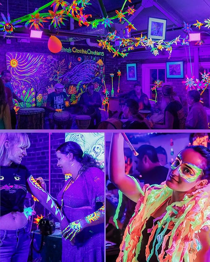 THECHAM 100W LED Black Lights IP66 Waterproof Black Light Outdoor with 5.9ft Plug+Switch,Flood Blacklight for Halloween Glow in The Dark Party Stage Light Neon Glow Birthday 2 Pack