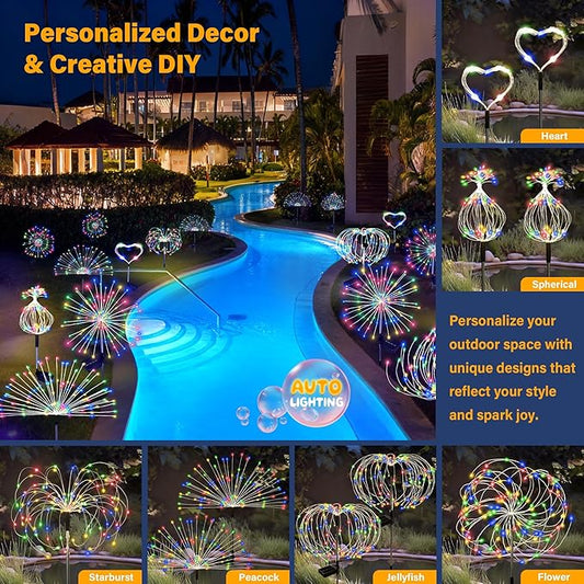 Solar Garden Lights Outdoor Decorative, 2pack 120 LED Firework Lights Waterproof,Solar Fairy Lights for Outside,Garden,Yard, Patio,Pathway,Flowerbed,Party(Multicolor)