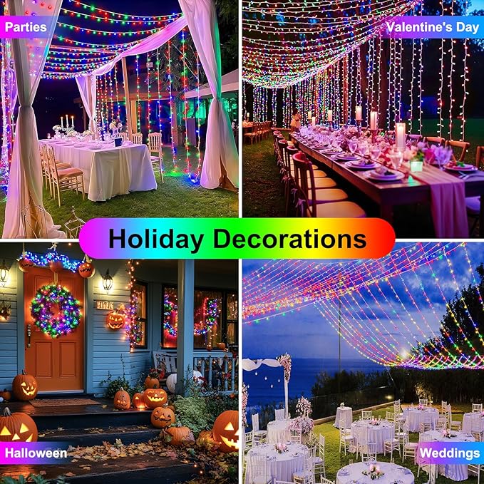 200FT 600LED Christmas Lights Plug in,Outdoor Indoor Fairy Lights with Timer and 8 Modes,Christmas Tree Lights for Garden Party Wedding Christmas Decoration(Multi-Color
