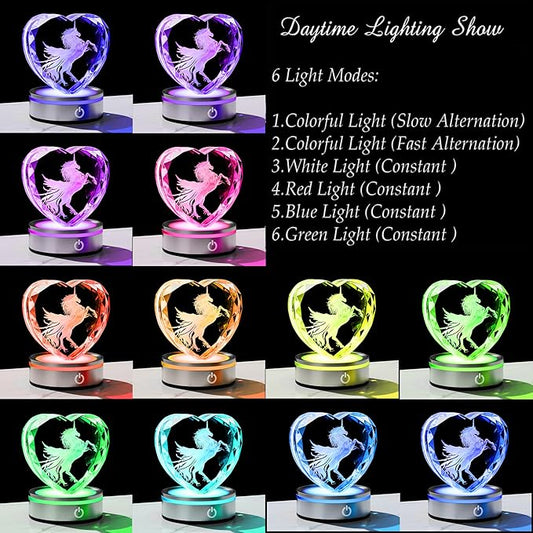 Qianwei Unicorn Gifts for Women 3D Crystal Heart - Laser Unicorn Decor Glass Animals Unicorn Gifts Figurines Statue Stuff for Room Decorations Unicorn Night Light