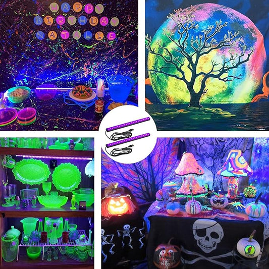roperry Black Light Bar 10W 1ft LED Blacklight for Fluorescent Tapestry Poster Body Paint Glow Party UV Strip Lights for Cabinet and Display Magnetic (2 Pack)