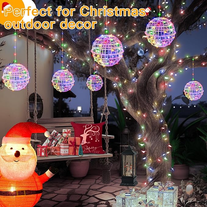 Ollny Christmas Lights Outdoor 4Pack 7.87inch, Multicolor 200 LED Ball Light with Plug in Remote, 8 Modes IP67 Waterproof Connectable Sphere Tree Lights for Indoor House Yard Garage Decorations