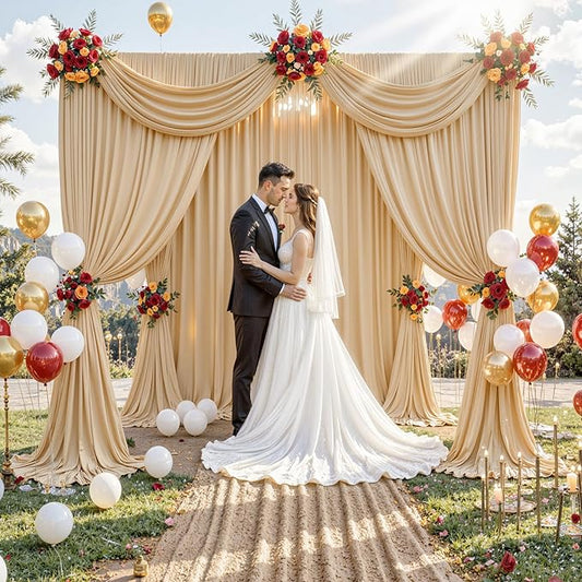 10 ft x 10 ft Wrinkle Free Champagne Backdrop Curtain for Parties, 2 Panels 10ft Polyester Champagne Photo Backdrop Drapes for Graduation Birthday Wedding Party Stage Curtains