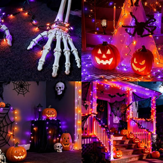 Joiedomi 16.3FT Orange&Purple Halloween Lights,50 Count Battery Operated Christmas String Tree Fairy LED Lights with 8 Modes,Multifunction Green Wire with Timer for Xmas Decor Party Holiday House