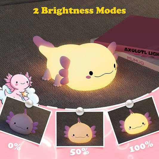 Axolotl Night Light, LED Cute Pink Silicone Nursery Lamp for Kids, Squishy Touch Nightlight Bedside Lamp with 20 Minutes Timer for Breastfeeding, Funny Decor, Cute Gifts