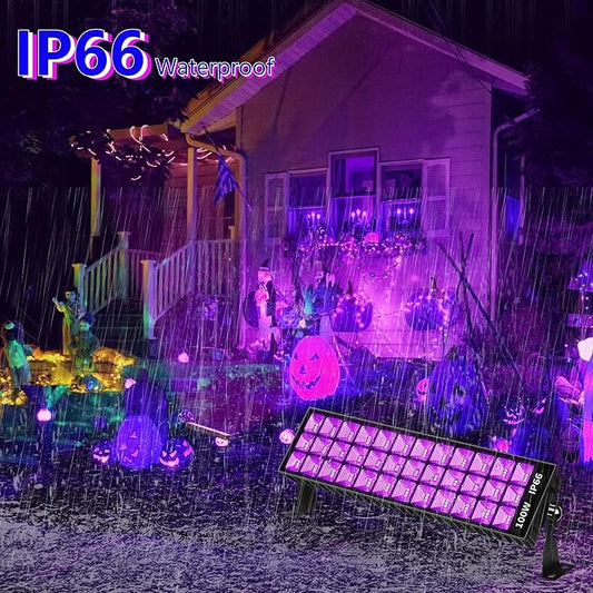 THECHAM 2 Pack 100W LED Black Lights Bar, Black Light for Glow Party, 385-400nm Blacklight Flood Light for Blacklight Party, Bedroom, Halloween, Fluorescent Poster, Body Paint