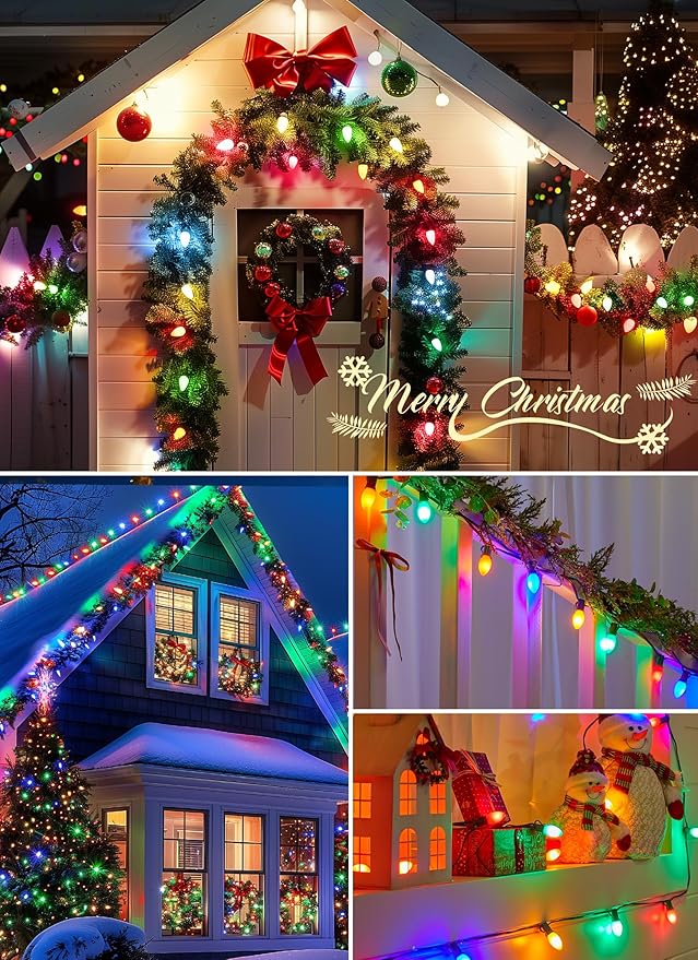 Vintage C9 LED Christmas Lights Outdoor, 100 Feet C9 String Lights with 50 Shatterproof C9 Bulbs, Waterproof Connectable Christmas Tree Lights for Outside Roofline Patio Xmas Decorations, Multicolor