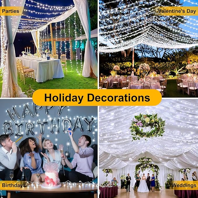 66FT 200LED Christmas Lights Plug in,Connectable Fairy Lights with Plug/Timer/8 Modes, Christmas Tree Lights Lighting Outdoor Indoor Garden Party Wedding Christmas Tree Decoration(Cool White)