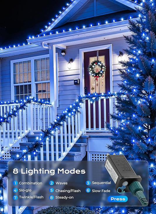 C9 Christmas Outdoor Lights, 72 FT 110 LED C9 String Lights, 8 Modes & Timer Extendable Waterproof for Christmas Tree Indoor Outdoor Roofline Patio Outside Garden Backyard Xmas Decor, Blue White