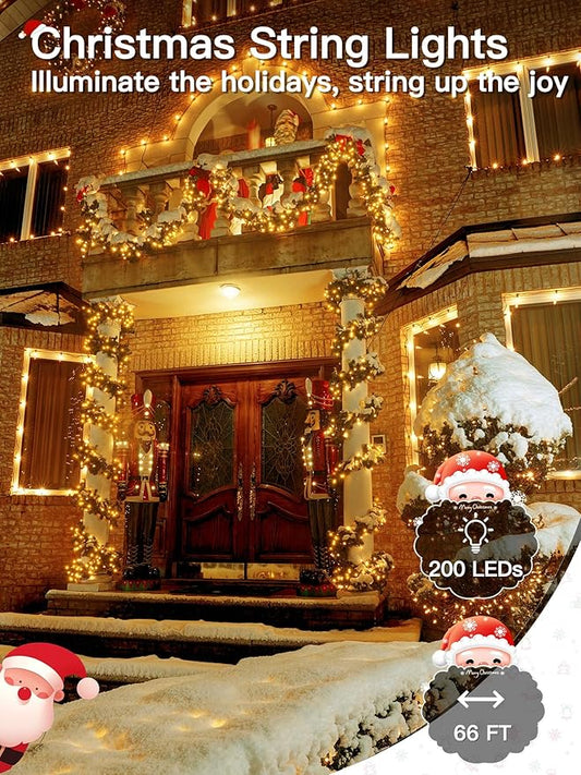 Guhope Christmas Lights 66FT 200 LED, Christmas Tree Light with 8 Lighting Modes, Outdoor Waterproof String Lights with Remote and Timer, Fairy Light for Holiday Decor (Warm White)