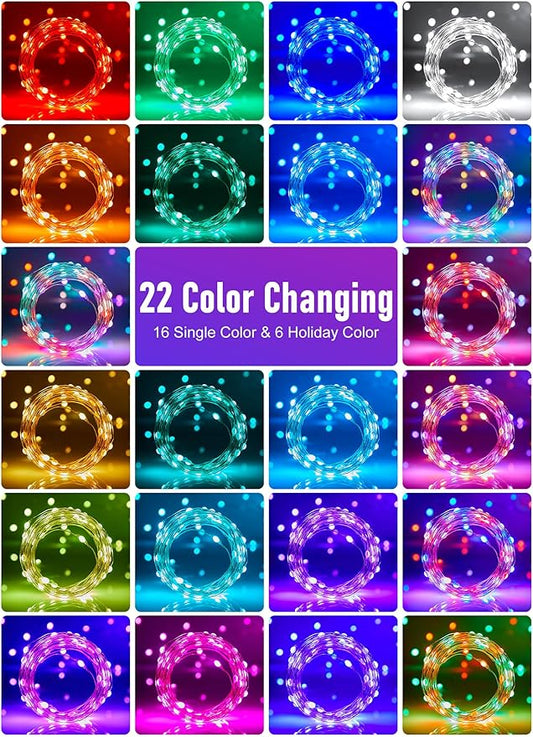 Minetom Fairy Lights Color Changing - 66FT 200 LED String Lights with Remote, 16 Single Colors & 6 Holiday Colors, USB Fairy Light Indoor with 12 Mode, Christmas Light for Bedroom Halloween Decoration
