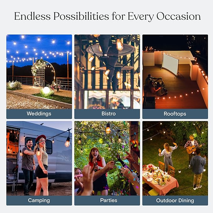 Brightech Ambience Pro Solar Powered Outdoor String Lights - Commercial Grade Patio Lights with 27 Ft Edison Bulbs - Shatterproof LED Solar String Lights - 1W LED, Warm White Light